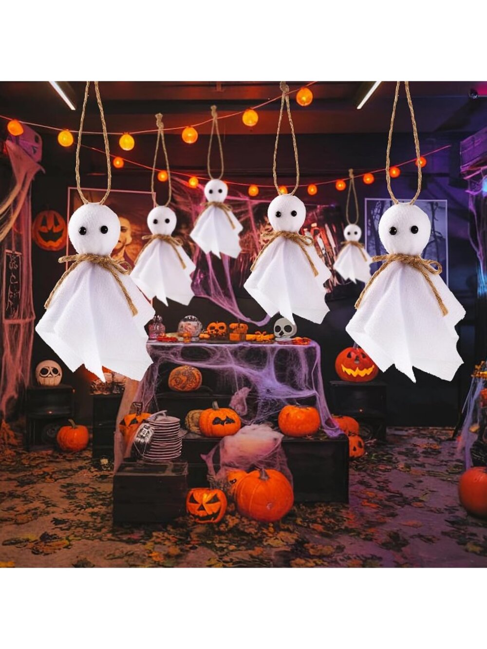 8 Pcs Halloween Ghost Hanging Ornaments- 4 Inch Hanging Ghosts Rustic Farmhouse
